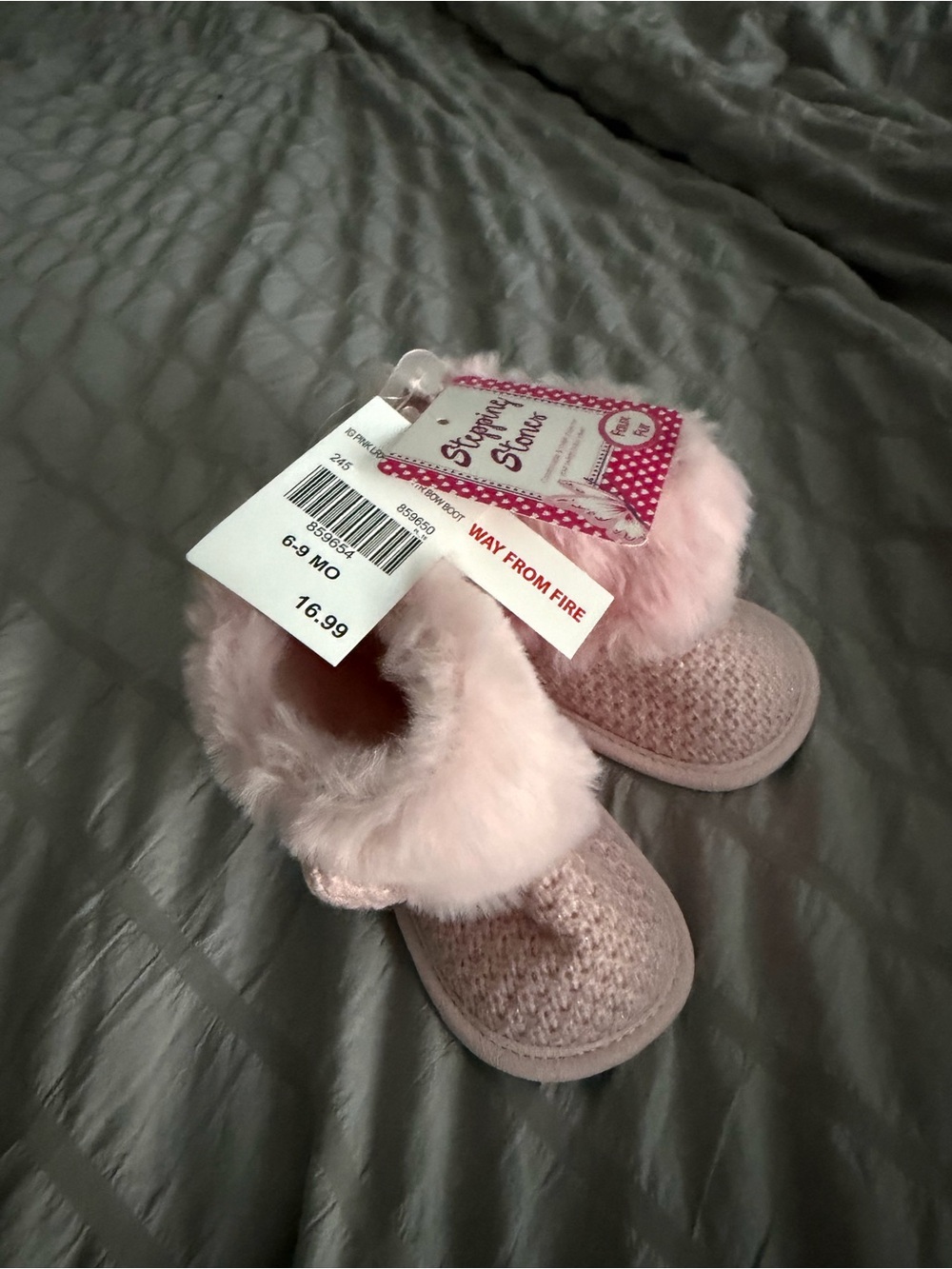 Baby Pink Faux-Fur Knit Booties for Infants - Cozy Slip-On Boots